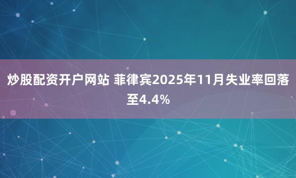 炒股配资开户网站 菲律宾2025年11月失业率回落至4.4%